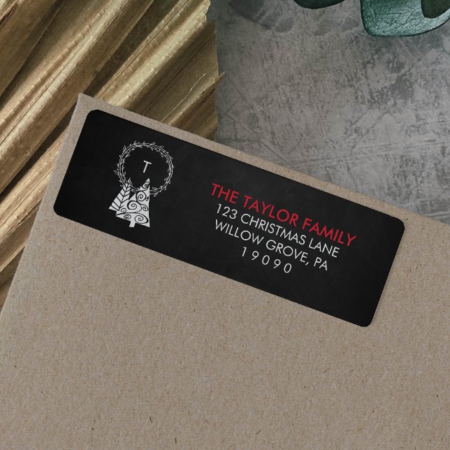 Etiqueta Monograma Wreath Natal (Criador carregado)