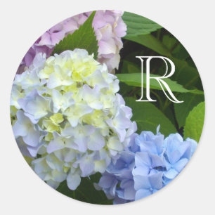 Etiqueta monogrammed dos hydrangeas
