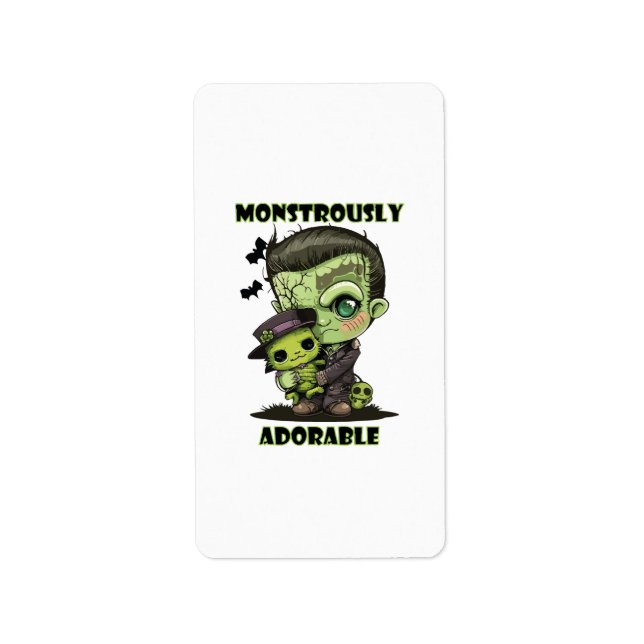 Etiqueta Monstro de Frankenstein Fofo com pelúcia (Frente)