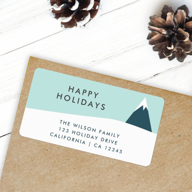 Etiqueta Montanha de Neve Feriada | Endereço de devolução S (Criador carregado)