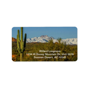 Etiqueta Montanhas cobertas por neve Saguaro Cactus Arizona