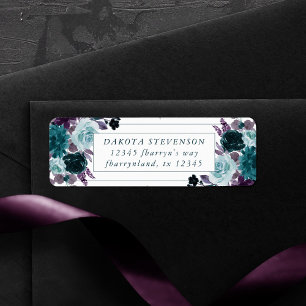 Etiqueta Moody Boho Guarnição de Rosa Teal e Roxa Endereç