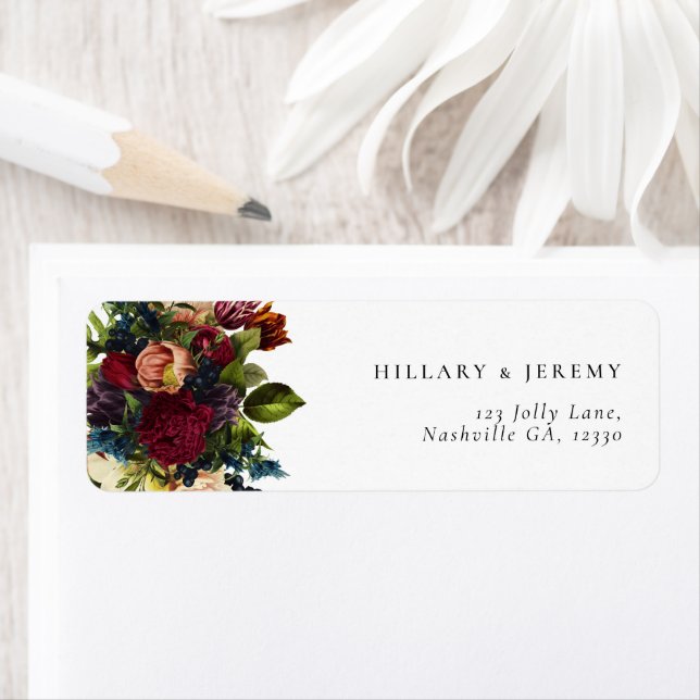 Etiqueta Moody Floral Wedding Return Address (Insitu)