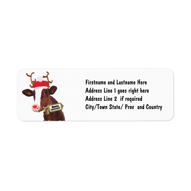 Etiqueta Mooey Felry Christmas Reindeer Cow (Frente)