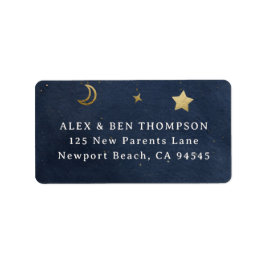 Etiqueta Moon Stars Starry Night Navy Blue Gold Address