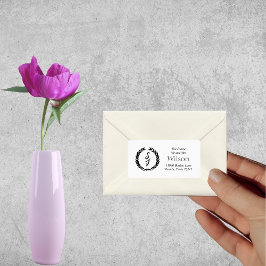 Etiqueta Morada Branca do Monograma Elegante Preto