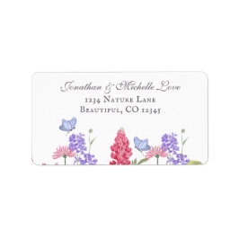 Etiqueta Morada das Flores e Borboletas Coloridas bonito