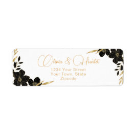 Etiqueta Morada de casamento Floral Dourada e Branca Modern