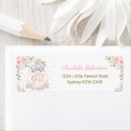 Etiqueta Morada de Devolução de Elefante Bebês Floral Rosa 