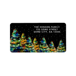 Etiqueta Morada de Feriado Artístico da Árvore de Natal Wat