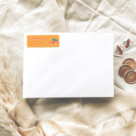 Etiqueta Morada de Natal de Carro Vermelho Amarelo Desenhad