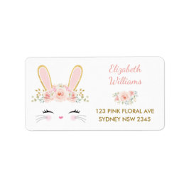 Etiqueta Morada de Retorno de Coelhinho Floral Rosa / Coelh