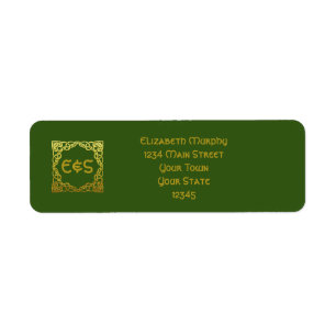 Etiqueta Morada de Retorno Dourado Verde de Casamento Celta