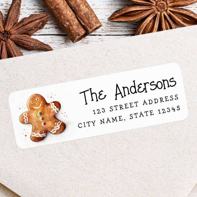 Etiqueta Morada de volta de gengibre (Cute dopey gingerbread man return address label)