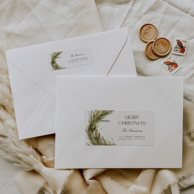 Etiqueta Morada Moderna de Wreath de Natal Elegante (Criador carregado)