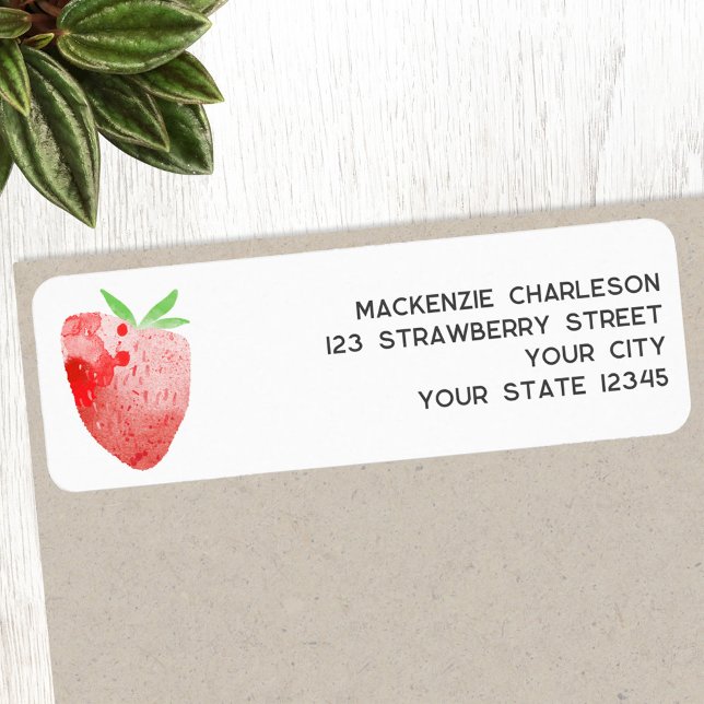 Etiqueta Morangueiro Aquarela Endereço de Devolução (Watercolor strawberry art custom personalized return address label)