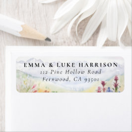Etiqueta Mountains Meadow Wildflowers Watercolor Wedding