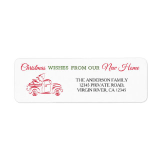 Etiqueta Mudamos a carrinha de Natal Vermelho com a arte da