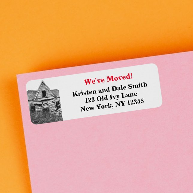 Etiqueta Mudámos a Casa Dilapidada Engraçada (Criador carregado)