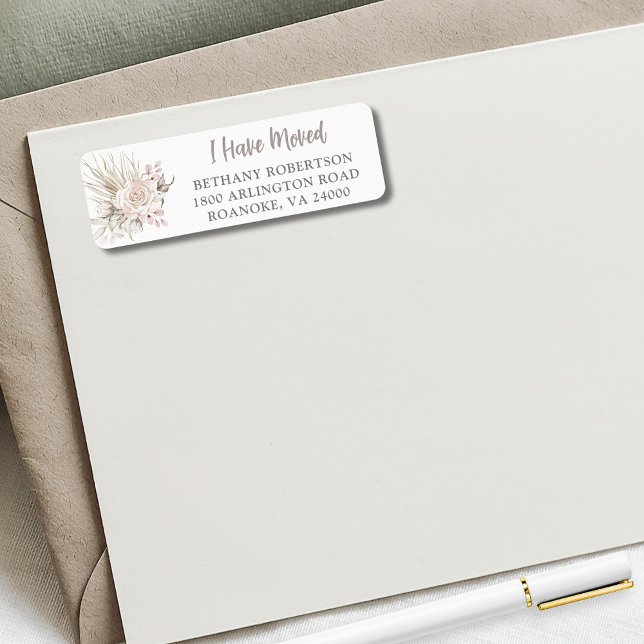 Etiqueta Mudei Endereço Floral Boho (I Have Moved Boho Blush Pink Roses with Eucalyptus Return Address Label)