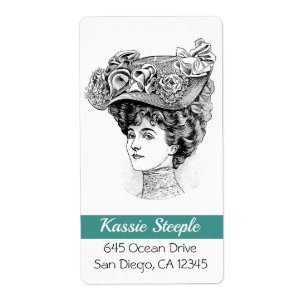 Etiqueta mulher da arte dos 1800s no chapéu floral 2