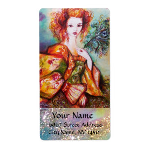 ETIQUETA MULHER ROMÂNTICA COM PENA DE PAZ ESPUMANTE