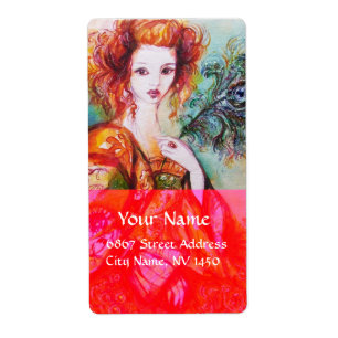 Etiqueta MULHER ROMÂNTICA COM PENA DE PAZ ESPUMANTE,Vermelh