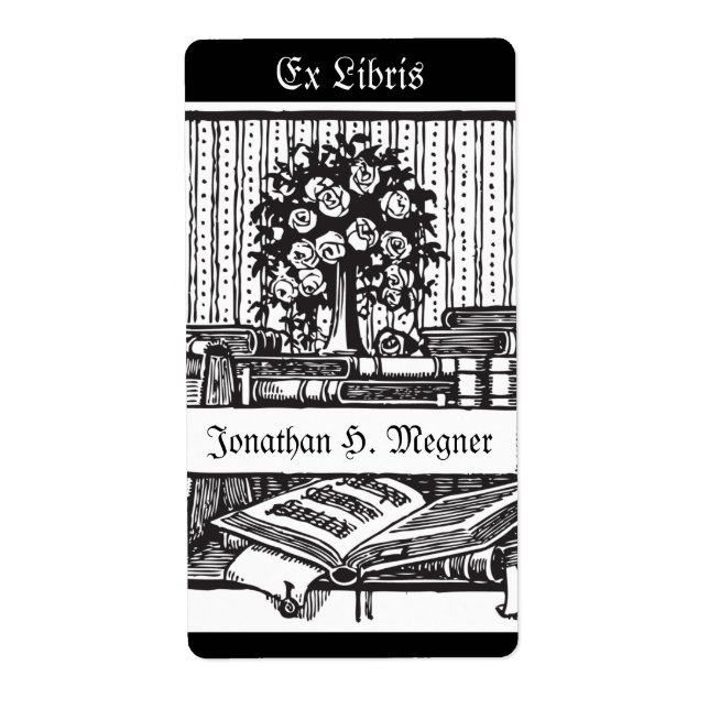 Etiqueta Música de livraria, árvore, livros (Frente)