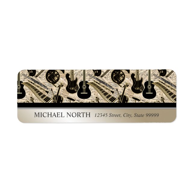 Etiqueta Música em folha e instrumentos preto/Dourado (Frente)