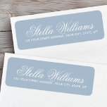 Etiqueta Muted dusty blue calligraphy script return address<br><div class="desc">Elegant return address labels with your name in an elegant calligraphy script font and the address below on a light muted blue gray background.</div>