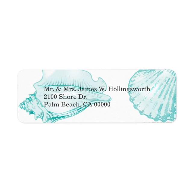 Etiqueta Na moda Aqua Seashells (Frente)