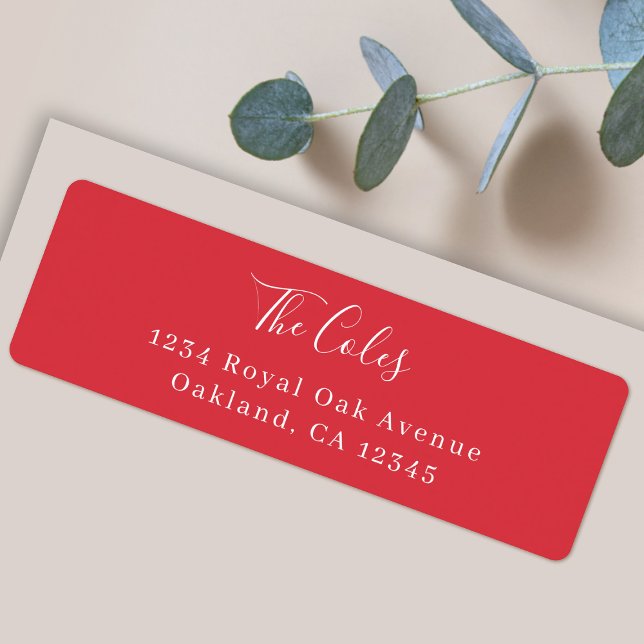 Etiqueta Na moda Natal | Endereço vermelho brilhante de dev (Elegant red custom return address mailing labels for families and couples by Guava)