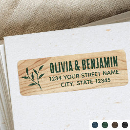 Etiqueta Na moda Rustic Leaf Woodgrain Green Address