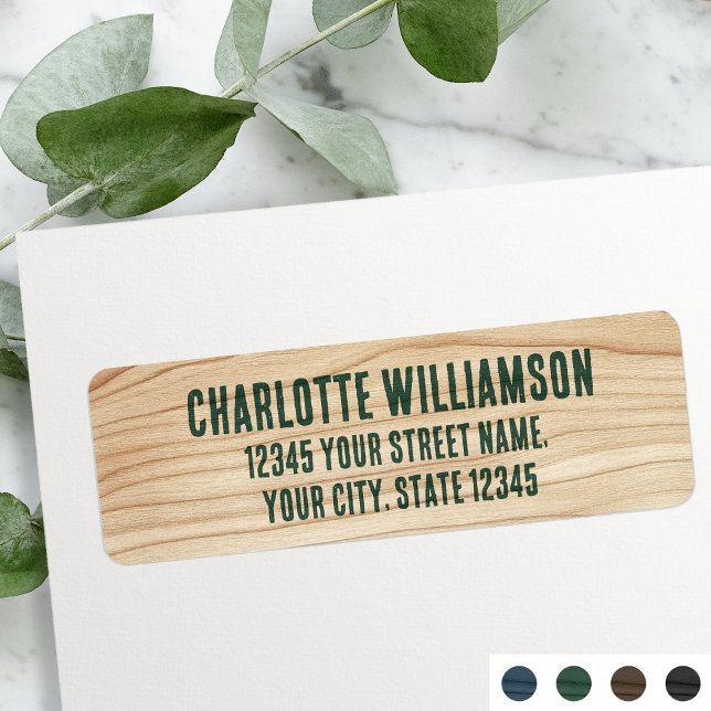 Etiqueta Na moda Rustic Woodgrain Green Address (Criador carregado)