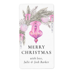 Etiqueta Na moda Trendy Watercolor Botânica de Natal