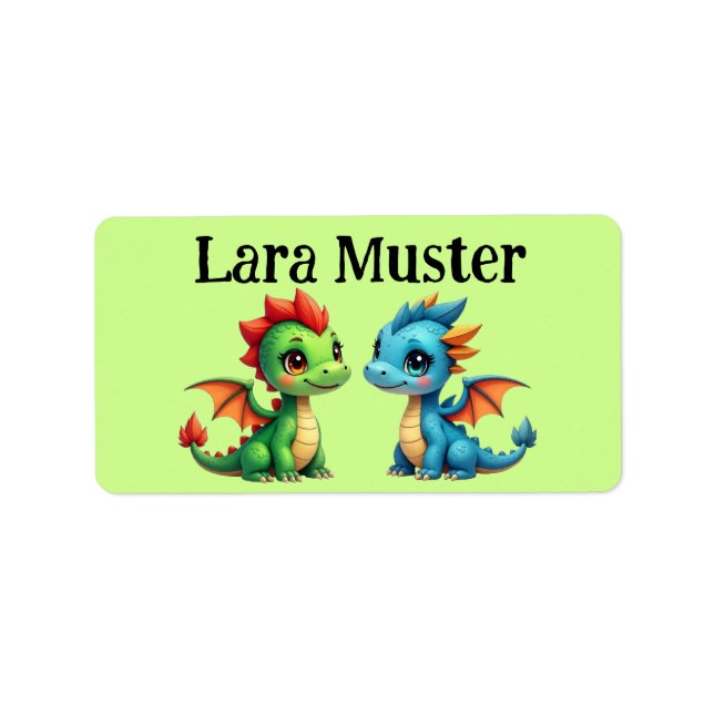 Etiqueta Namensaufkleber eckig - Babydrachen grün (Frente)