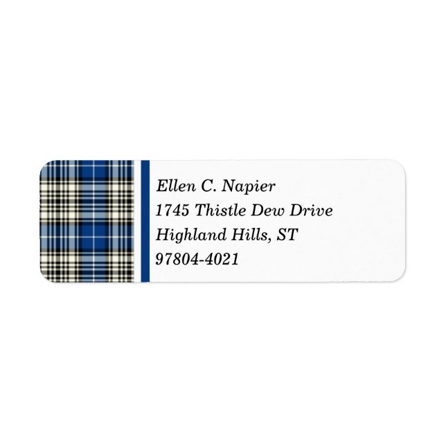 Etiqueta Napier Clan Blue, Black and White Scottish Tartan (Frente)