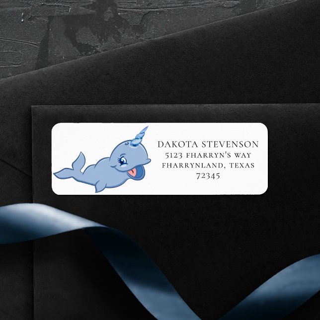 Etiqueta Narwhal Blue | Adorável Endereço de Devolução de B (Criador carregado)