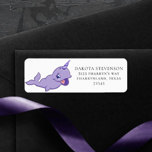 Etiqueta Narwhal Purple Endereço de Unicórnio Lilac Magic