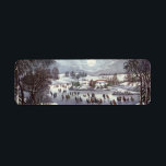 Etiqueta Natais vintages, Central Park no inverno<br><div class="desc">Ilustração Vintage design de neve de Natal Feliz originalmente publicada por Ives intitulada Central Park in Winter. Este design de amor e romance apresenta jovens casais andando por aí em cavaleiros românticos traçados em lua. Patinadores de gelo patinando em um lago congelado sob uma lua de cheio no céu noturno....</div>