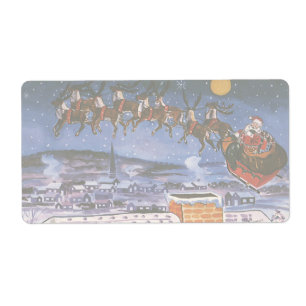 Etiqueta Natais vintages Papai Noel Voando Sua Altura