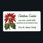 Etiqueta Natais vintages, Red Poinsettia, Fábrica de Invern<br><div class="desc">Ilustração Vintage Era Vitoriana design de Natal Feliz com uma florescente planta de poinsettia floral com flores vermelhas e folhas verdes. Lindas flores botânicas de inverno. Felizes Feriados e Saudações da Estação!</div>