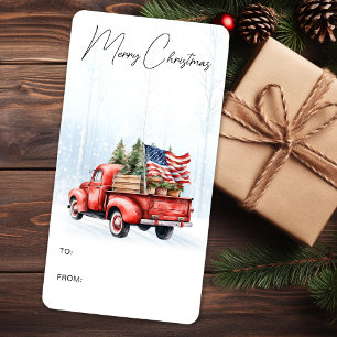 Etiqueta Natais vintages Red Truck Patriotic Flag Gift