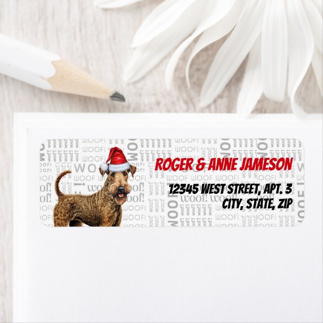 Etiqueta Natal Airedale Terrier Dog Endereço Feriado (Insitu)