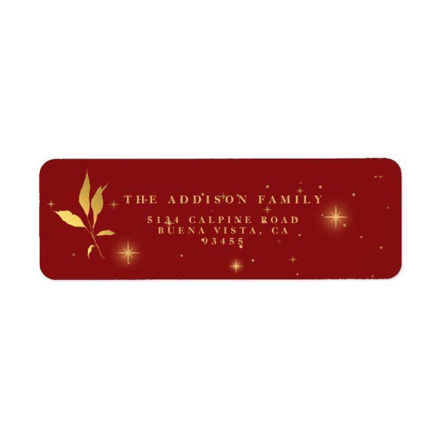 Etiqueta Natal Alegre Vermelho e Dourado Estrelado (Frente)