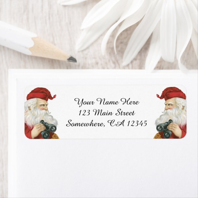 Etiqueta Natal Antigo, Papai Noel com Binóculos (Insitu)