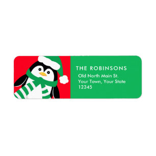 Etiqueta Natal bonito peluches do pinguim vermelho e verde
