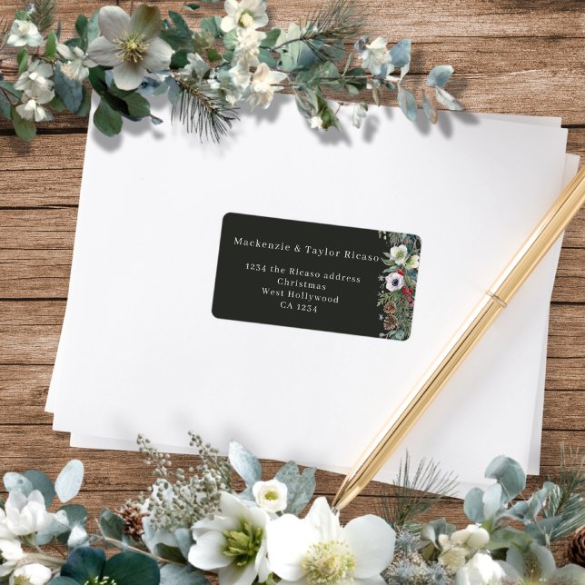 Etiqueta Natal Botânico Alegre Personalizado  (Joyful Botanical Christmas Personalized Labels by Ricaso. Stunning holiday mailing accessories)