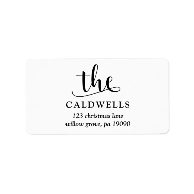 Etiqueta Natal branco da caligrafia familiar tradicional (Frente)