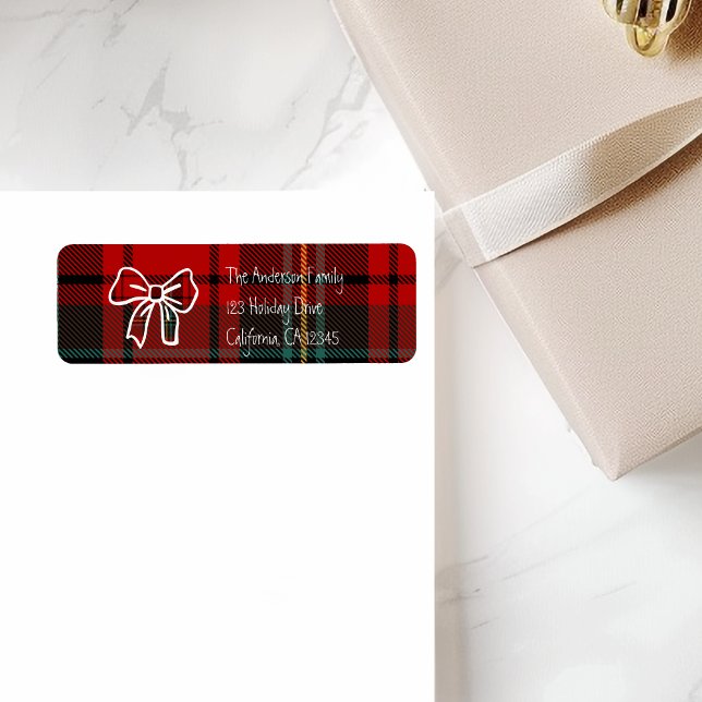Etiqueta Natal Caprichoso Xadrez Vermelho Retro (Criador carregado)
